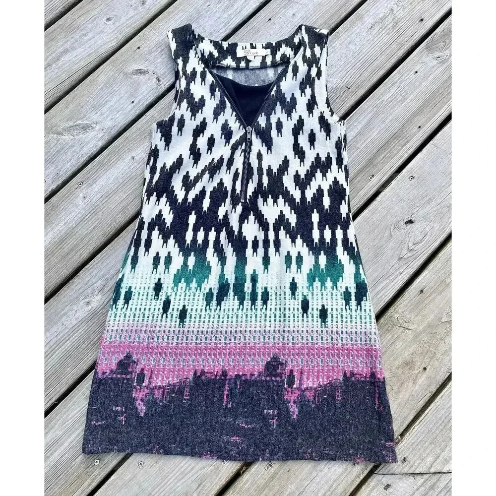 Aryeh Dress Womens Large Multicolor Anthropologie Knit Knee Sleeveless Boho